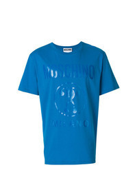 blaues verziertes T-Shirt mit einem Rundhalsausschnitt