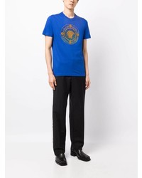 blaues verziertes T-Shirt mit einem Rundhalsausschnitt von Versace