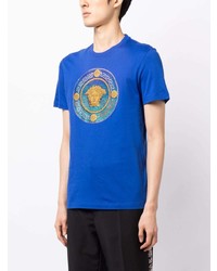 blaues verziertes T-Shirt mit einem Rundhalsausschnitt von Versace