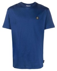 blaues verziertes T-Shirt mit einem Rundhalsausschnitt von Philipp Plein