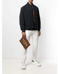 braune bedruckte Leder Clutch Handtasche von Valentino