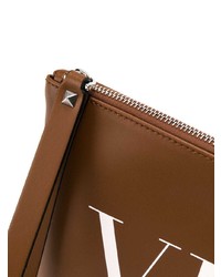 braune bedruckte Leder Clutch Handtasche von Valentino