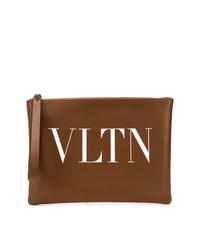 braune bedruckte Leder Clutch Handtasche von Valentino