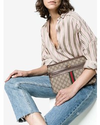 braune bedruckte Leder Clutch von Gucci