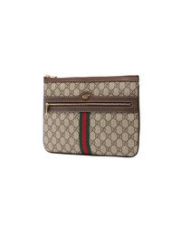 braune bedruckte Leder Clutch von Gucci