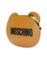 braune bedruckte Leder Clutch von Moschino