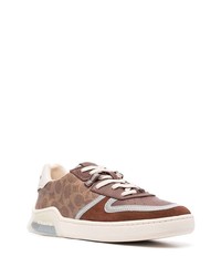 braune bedruckte Leder niedrige Sneakers von Coach