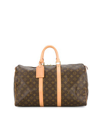 braune bedruckte Leder Reisetasche von Louis Vuitton Vintage