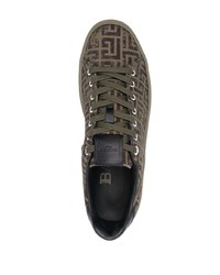 braune bedruckte Segeltuch niedrige Sneakers von Balmain
