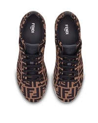 braune bedruckte Segeltuch niedrige Sneakers von Fendi