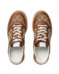 braune bedruckte Segeltuch niedrige Sneakers von Gucci