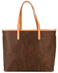 braune bedruckte Shopper Tasche aus Leder von Etro