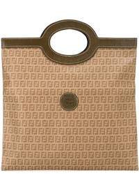 braune bedruckte Shopper Tasche aus Leder von Fendi