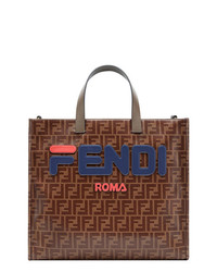braune bedruckte Shopper Tasche aus Leder von Fendi