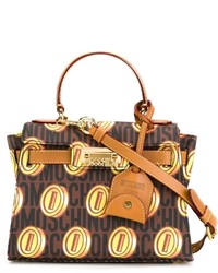 braune bedruckte Shopper Tasche aus Leder von Moschino