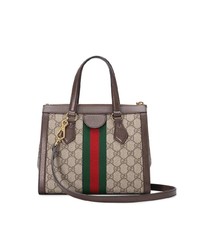 braune bedruckte Shopper Tasche aus Leder von Gucci