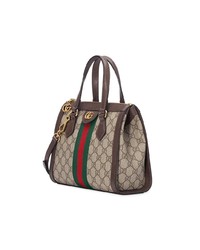 braune bedruckte Shopper Tasche aus Leder von Gucci