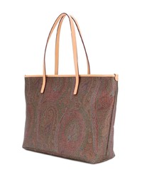 braune bedruckte Shopper Tasche aus Leder von Etro