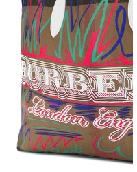 braune bedruckte Shopper Tasche aus Leder von Burberry