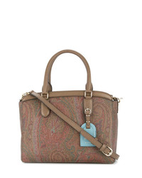 braune bedruckte Shopper Tasche aus Segeltuch von Etro