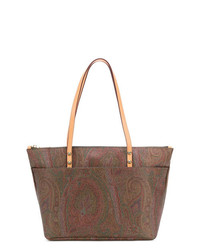 braune bedruckte Shopper Tasche aus Segeltuch von Etro