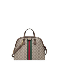 braune bedruckte Shopper Tasche aus Segeltuch von Gucci