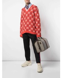 braune bedruckte Shopper Tasche aus Segeltuch von Gucci