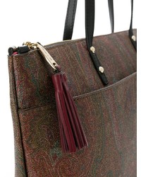 braune bedruckte Shopper Tasche aus Segeltuch von Etro