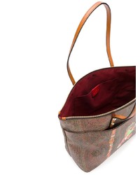 braune bedruckte Shopper Tasche aus Segeltuch von Etro