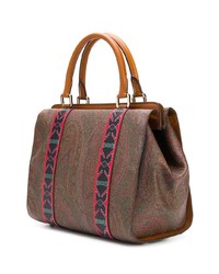 braune bedruckte Shopper Tasche aus Segeltuch von Etro