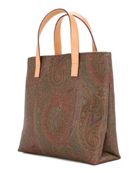 braune bedruckte Shopper Tasche aus Segeltuch von Etro