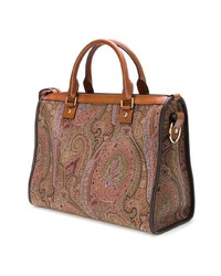 braune bedruckte Shopper Tasche aus Segeltuch von Etro