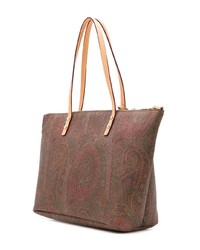 braune bedruckte Shopper Tasche aus Segeltuch von Etro