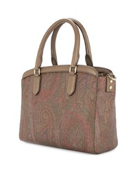 braune bedruckte Shopper Tasche aus Segeltuch von Etro