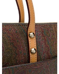 braune bedruckte Shopper Tasche aus Segeltuch von Etro