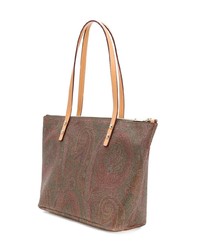 braune bedruckte Shopper Tasche aus Segeltuch von Etro