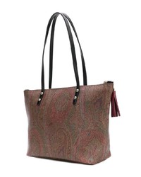 braune bedruckte Shopper Tasche aus Segeltuch von Etro