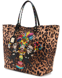 braune bedruckte Shopper Tasche von Dolce & Gabbana