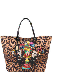 braune bedruckte Shopper Tasche von Dolce & Gabbana