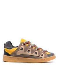 braune bedruckte Wildleder niedrige Sneakers von DSQUARED2