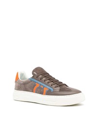 braune bedruckte Wildleder niedrige Sneakers von Salvatore Ferragamo