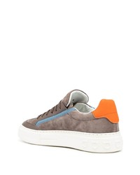 braune bedruckte Wildleder niedrige Sneakers von Salvatore Ferragamo