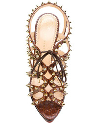 braune beschlagene Ledersandalen von Charlotte Olympia