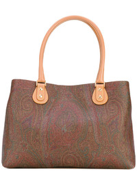 braune bestickte Shopper Tasche aus Leder von Etro