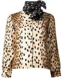 braune Bluse mit Knöpfen mit Leopardenmuster von Labour Of Love