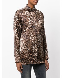 braune Bluse mit Knöpfen mit Leopardenmuster von R13