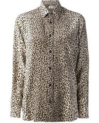 braune Bluse mit Knöpfen mit Leopardenmuster von Saint Laurent