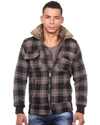 braune Bomberjacke mit Schottenmuster von Catch