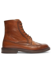 braune Brogue Stiefel aus Leder von Brunello Cucinelli