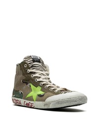 braune Camouflage hohe Sneakers aus Segeltuch von Golden Goose